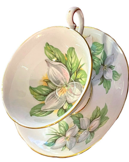 Vintage Royal Stafford White Trillium tea cup & saucer Bone china England