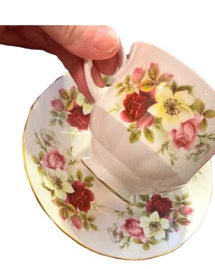 Vintage Queen Anne floral tea cup & saucer roses bone china England