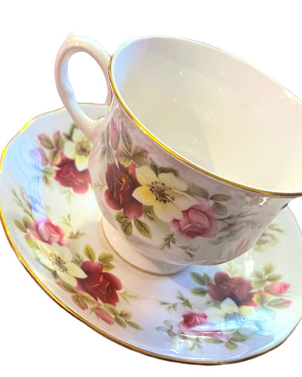 Vintage Queen Anne floral tea cup & saucer roses bone china England