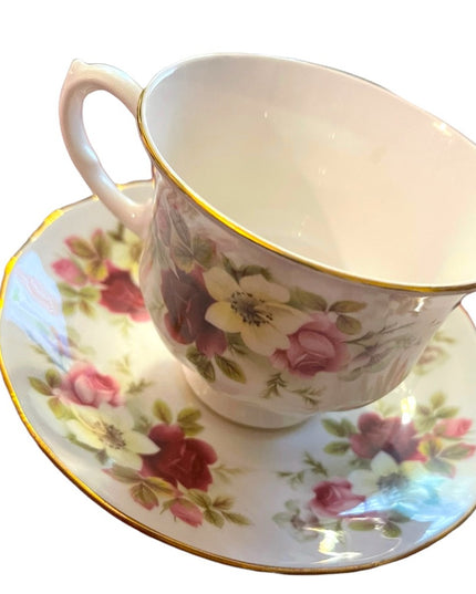 Vintage Queen Anne floral tea cup & saucer roses bone china England