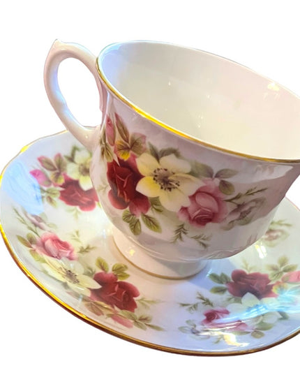Vintage Queen Anne floral tea cup & saucer roses bone china England