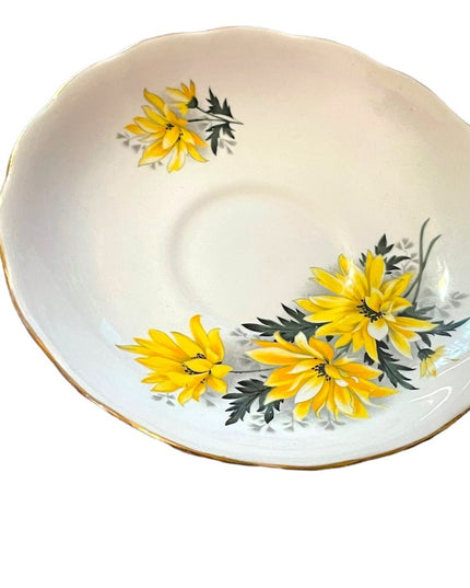 Vintage Royal Vale yellow floral flowers Bone china tea cup & saucers England