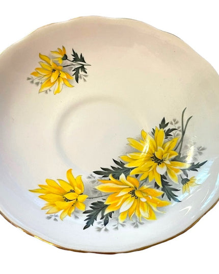 Vintage Royal Vale yellow floral flowers Bone china tea cup & saucers England