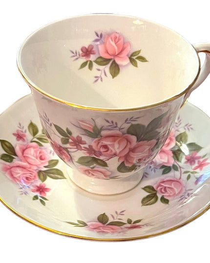 Vintage Queen Anne Pink Roses Bone China tea cup & saucer England