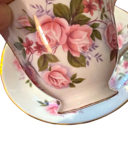 Vintage Queen Anne Pink Roses Bone China tea cup & saucer England
