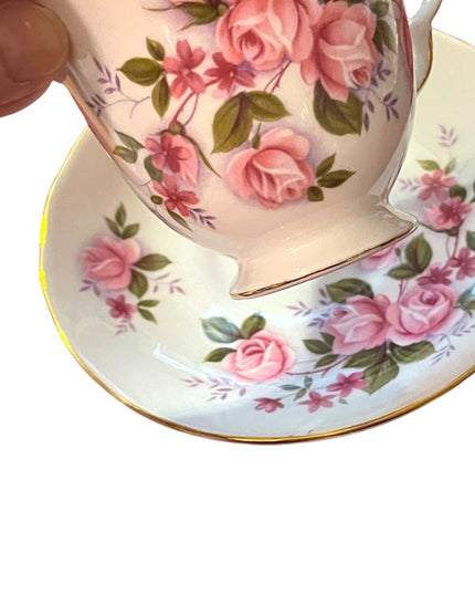 Vintage Queen Anne Pink Roses Bone China tea cup & saucer England