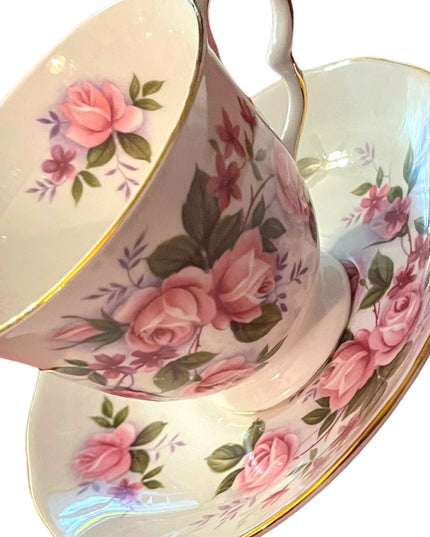 Vintage Queen Anne Pink Roses Bone China tea cup & saucer England