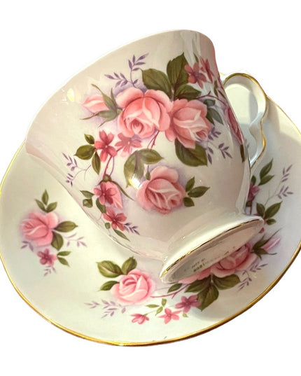Vintage Queen Anne Pink Roses Bone China tea cup & saucer England