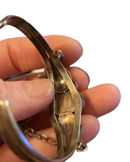 Vintage 1960s Sterling Silver Navajo marked MOP Squash Blossom slave Bracelet