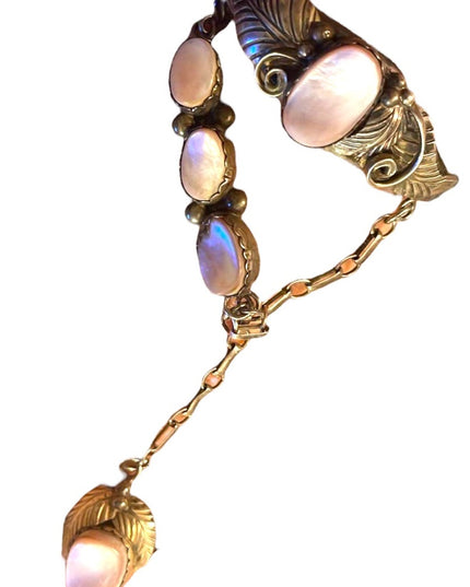 Vintage 1960s Sterling Silver Navajo marked MOP Squash Blossom slave Bracelet