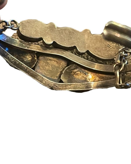 Vintage 1960s Sterling Silver Navajo marked MOP Squash Blossom slave Bracelet