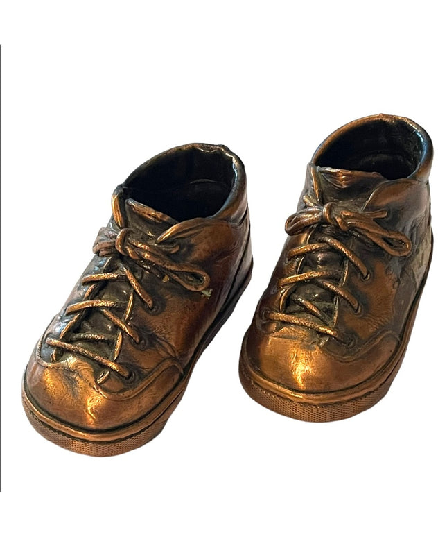 Vintage C 1970s copper bronze baby shoes decor nostagia collectible