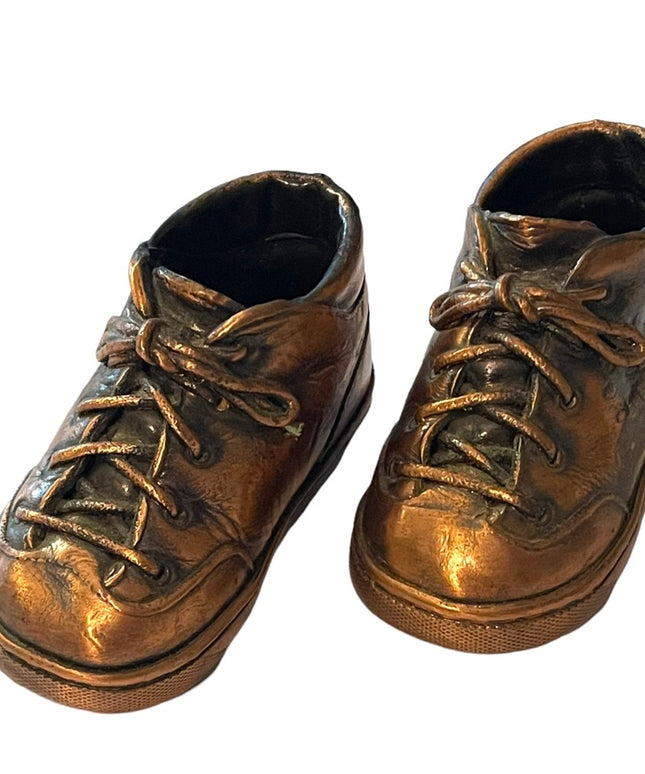 Vintage C 1970s copper bronze baby shoes decor nostagia collectible