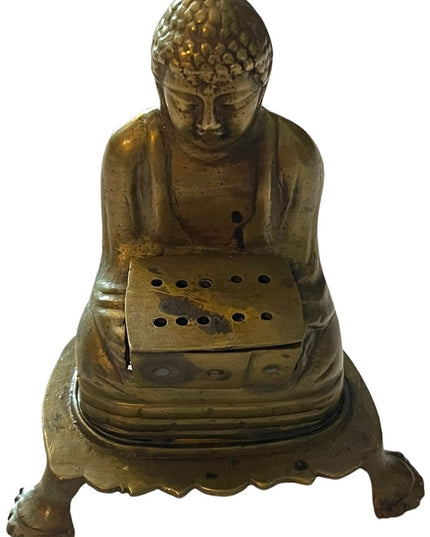 Vintage sitting Buddah Insence burner brass ritual meditation
