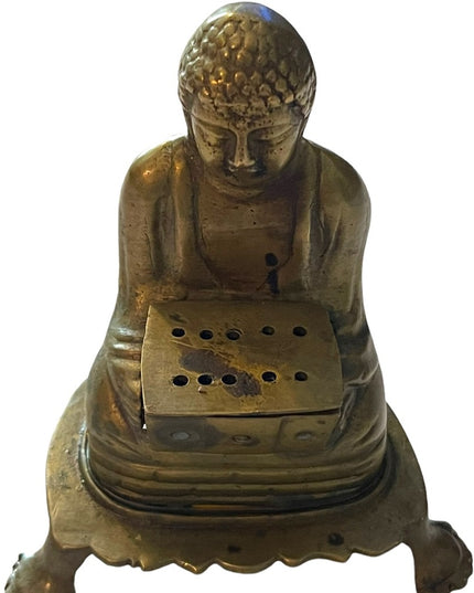 Vintage sitting Buddah Insence burner brass ritual meditation