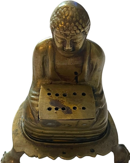 Vintage sitting Buddah Insence burner brass ritual meditation