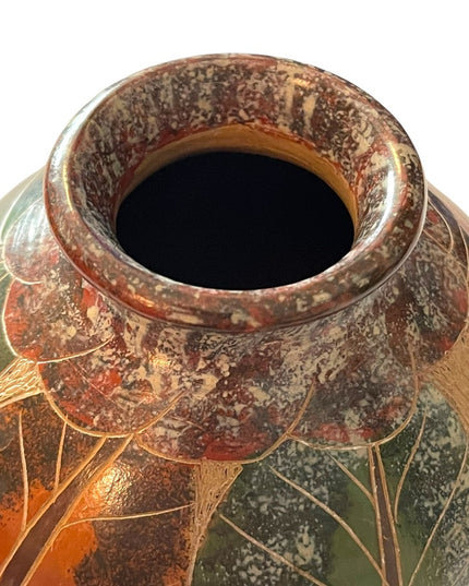 Vintage Nicaraguan Terra Cotta Hand carved painted pottery vase Butterfly