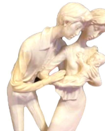Vintage A Santini Sculpture Italy Mother Father baby Statue Tall 16” Marble base