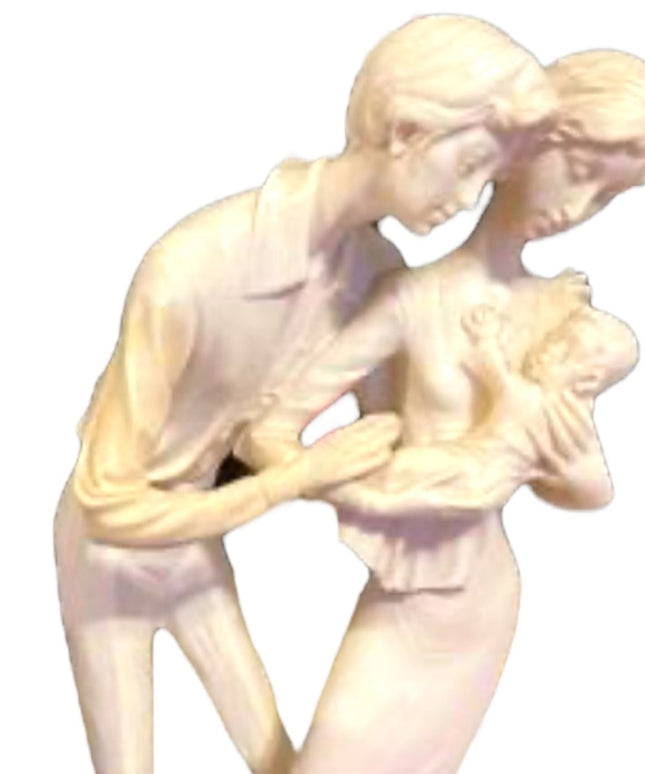 Vintage A Santini Sculpture Italy Mother Father baby Statue Tall 16” Marble base