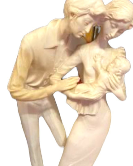 Vintage A Santini Sculpture Italy Mother Father baby Statue Tall 16” Marble base