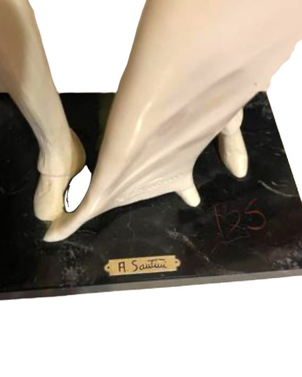 Vintage A Santini Sculpture Italy Mother Father baby Statue Tall 16” Marble base