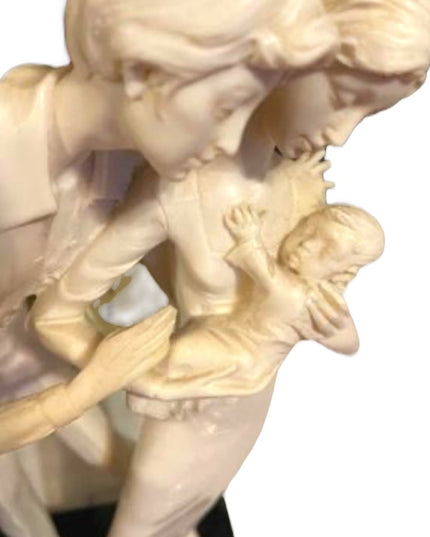 Vintage A Santini Sculpture Italy Mother Father baby Statue Tall 16” Marble base