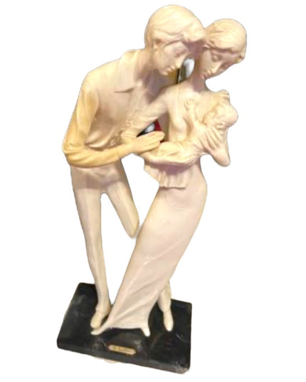 Vintage A Santini Sculpture Italy Mother Father baby Statue Tall 16” Marble base