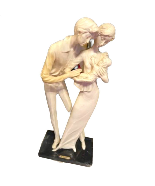 Vintage A Santini Sculpture Italy Mother Father baby Statue Tall 16” Marble base