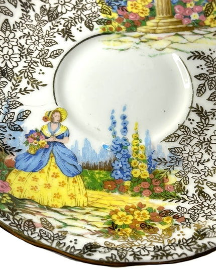 COLCLOUGH TEACUP & SAUCER BONE CHINA TEA SET DUO CRINOLINE LADY AND GOLD CHINTZ
