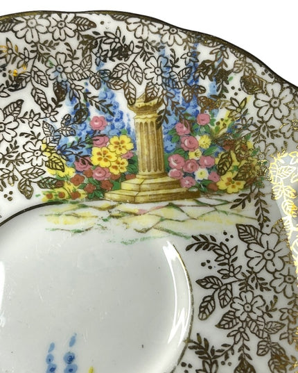 COLCLOUGH TEACUP & SAUCER BONE CHINA TEA SET DUO CRINOLINE LADY AND GOLD CHINTZ
