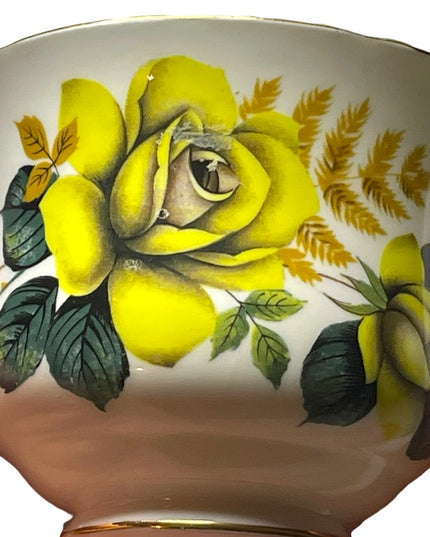 Vintage Queen Anne Yellow roses 2 Sets Tea cup & saucers England Bone China