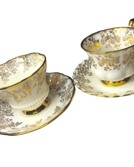 Vintage 24k Gold floral finish Royal Albert tea cup & saucer X2 Sets