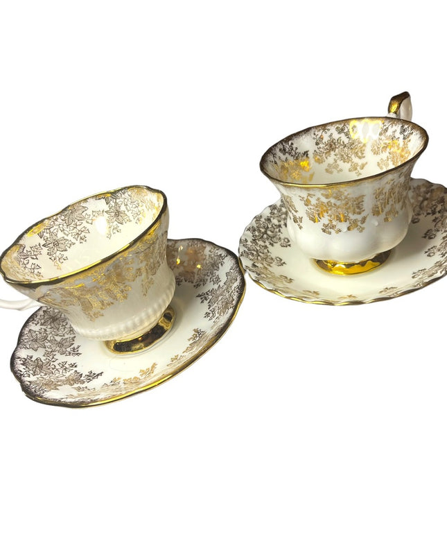 Vintage 24k Gold floral finish Royal Albert tea cup & saucer X2 Sets