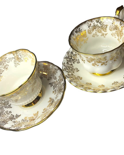 Vintage 24k Gold floral finish Royal Albert tea cup & saucer X2 Sets