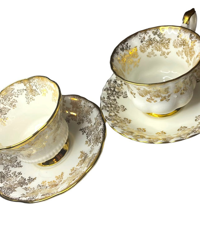 Vintage 24k Gold floral finish Royal Albert tea cup & saucer X2 Sets