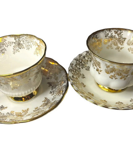 Vintage 24k Gold floral finish Royal Albert tea cup & saucer X2 Sets