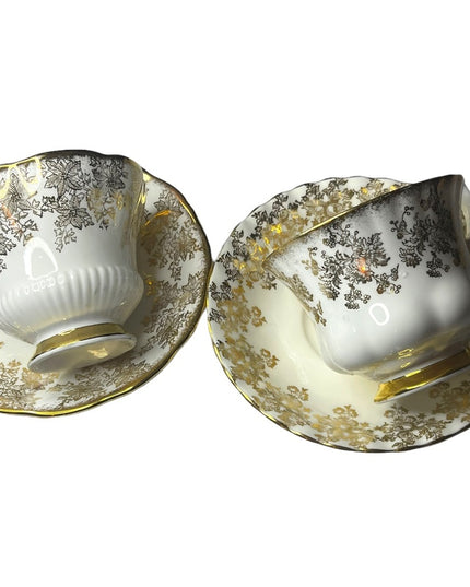 Vintage 24k Gold floral finish Royal Albert tea cup & saucer X2 Sets