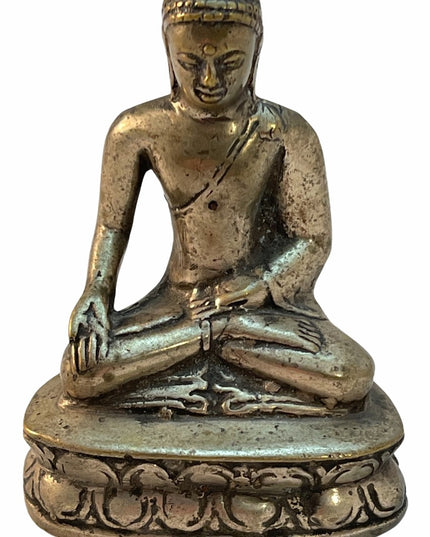 Vintage solid metal silver tone praying sitting Buddah