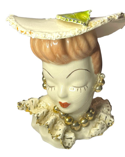 Vintage Mid Century Fancy Lady Head vase Ceramic Large