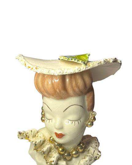 Vintage Mid Century Fancy Lady Head vase Ceramic Large