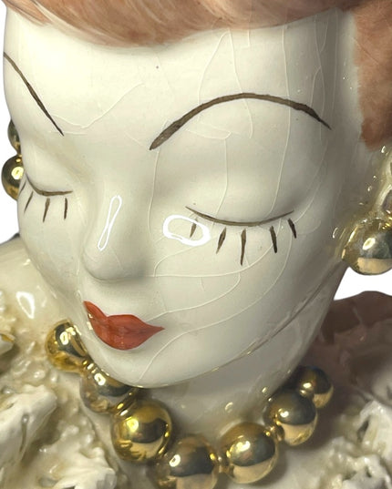 Vintage Mid Century Fancy Lady Head vase Ceramic Large