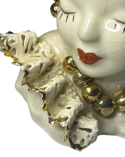 Vintage Mid Century Fancy Lady Head vase Ceramic Large