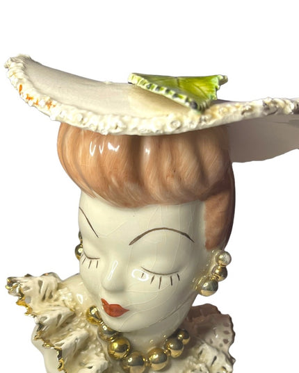 Vintage Mid Century Fancy Lady Head vase Ceramic Large