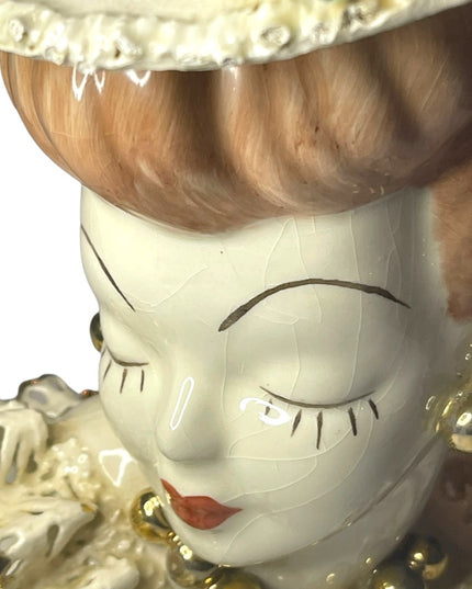 Vintage Mid Century Fancy Lady Head vase Ceramic Large