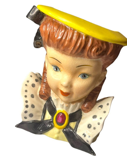 Large Vintage Mid century Lady head vase school girl ceramic planter
