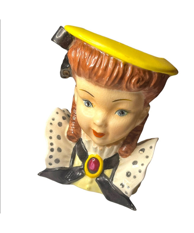Large Vintage Mid century Lady head vase school girl ceramic planter