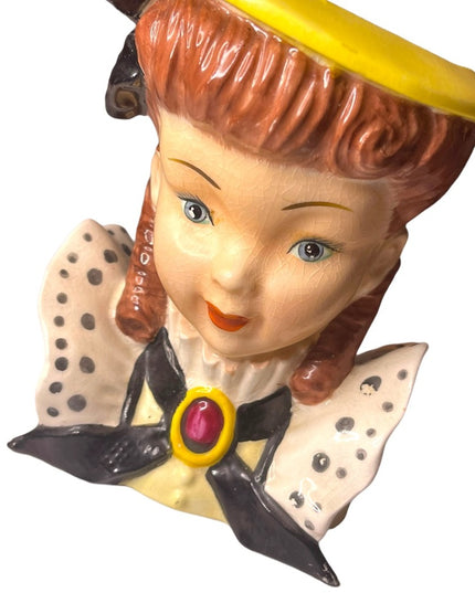 Large Vintage Mid century Lady head vase school girl ceramic planter