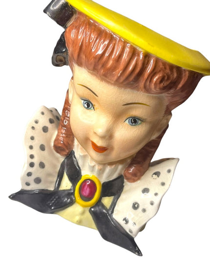 Large Vintage Mid century Lady head vase school girl ceramic planter