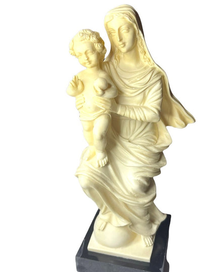 Vintage Religious Mary & Baby Jesus Resin Statue on Marble