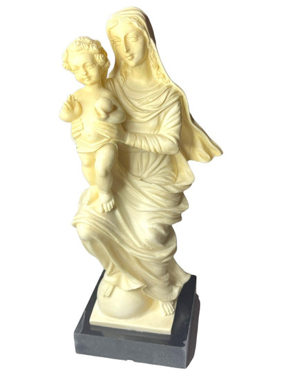 Vintage Religious Mary & Baby Jesus Resin Statue on Marble